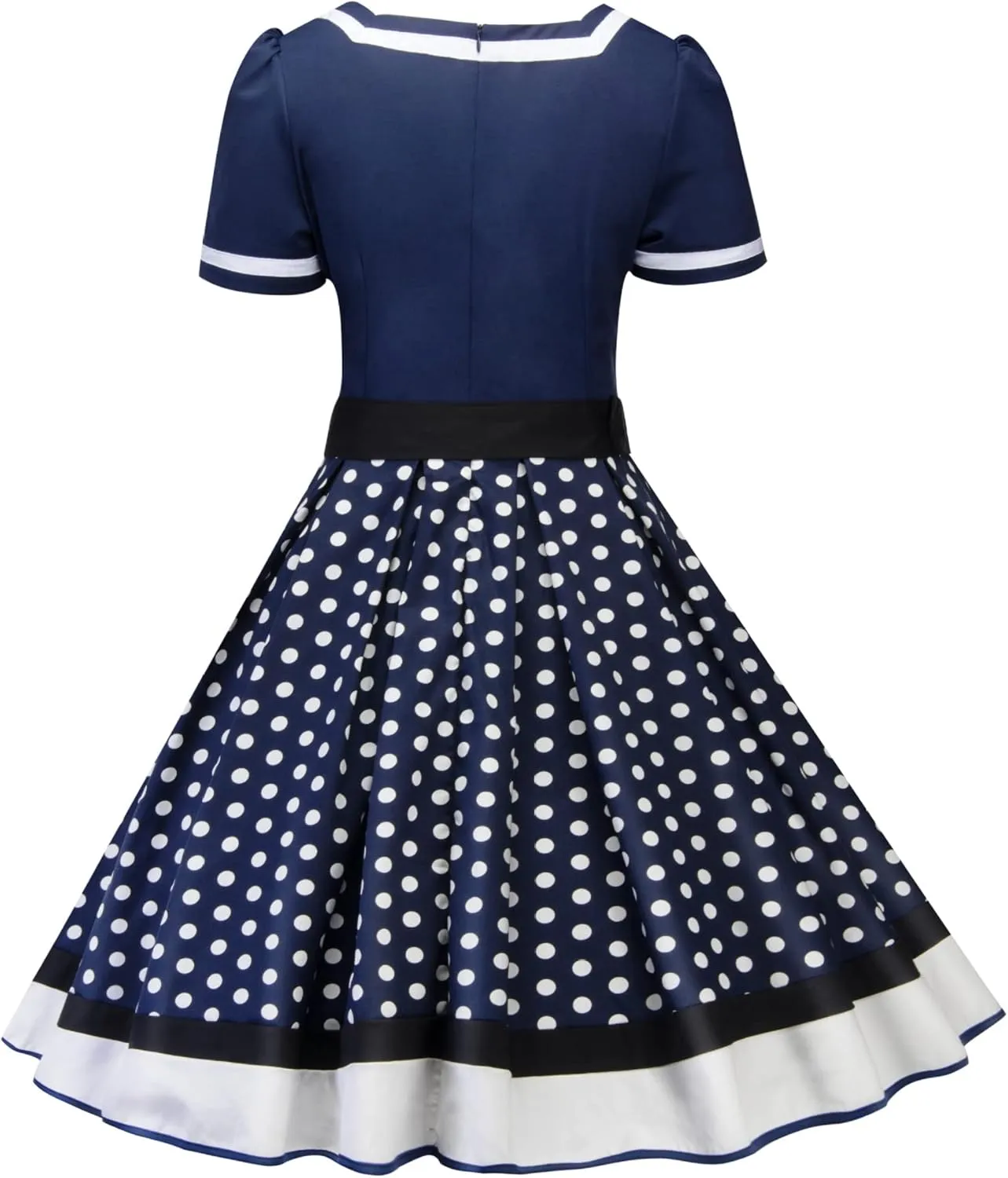Women Short Sleeve 1950s Retro Vintage Cocktail Party Swing Dress Polka Dot Audrey Dress Casual A-Line Work Dress with Belt