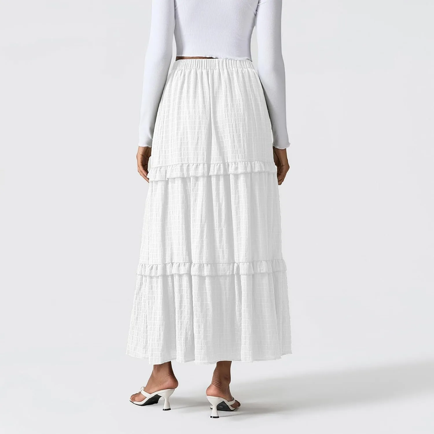 Women Y2K Bohemian Long Skirt Floral Elastic High Waist Pleated Flowy Maxi Skirt Summer Casual A Line Skirt