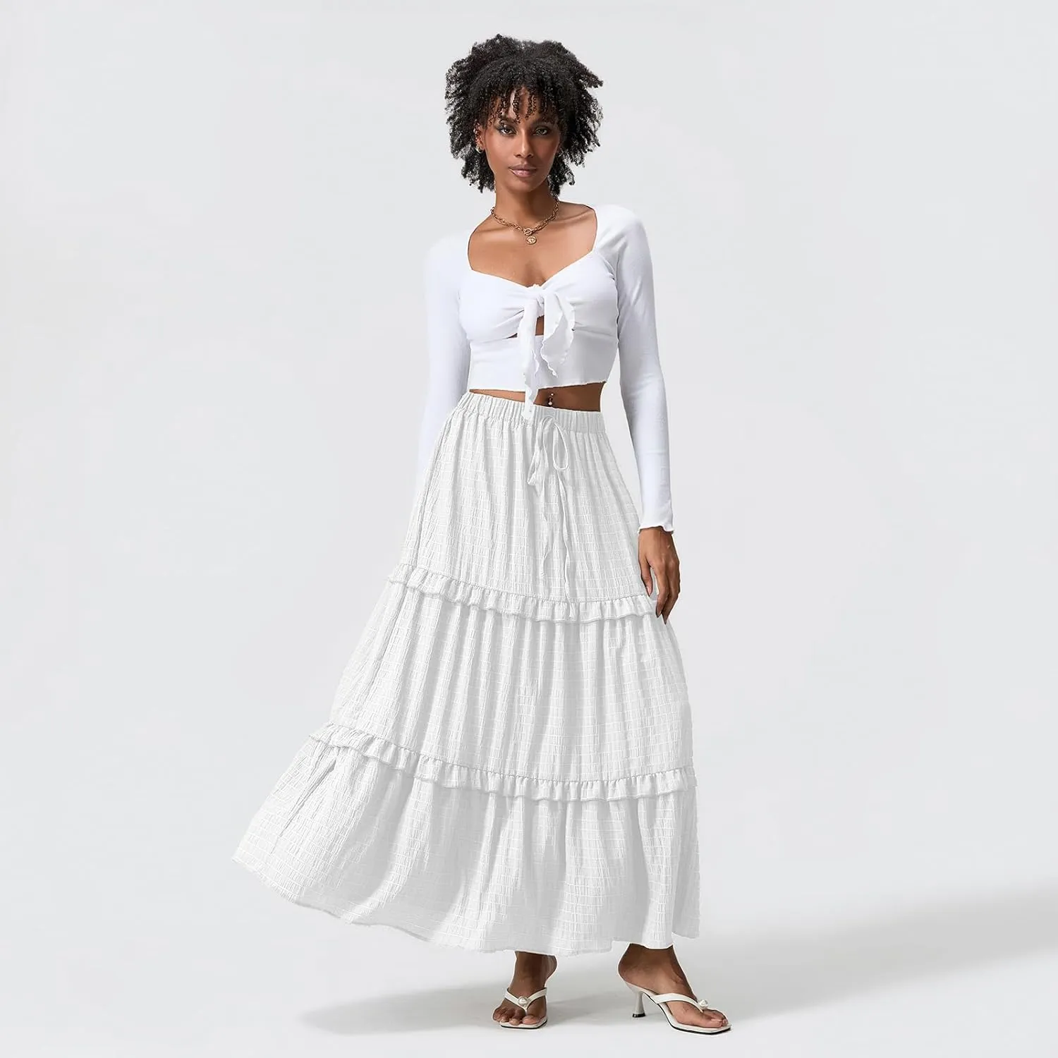 Women Y2K Bohemian Long Skirt Floral Elastic High Waist Pleated Flowy Maxi Skirt Summer Casual A Line Skirt
