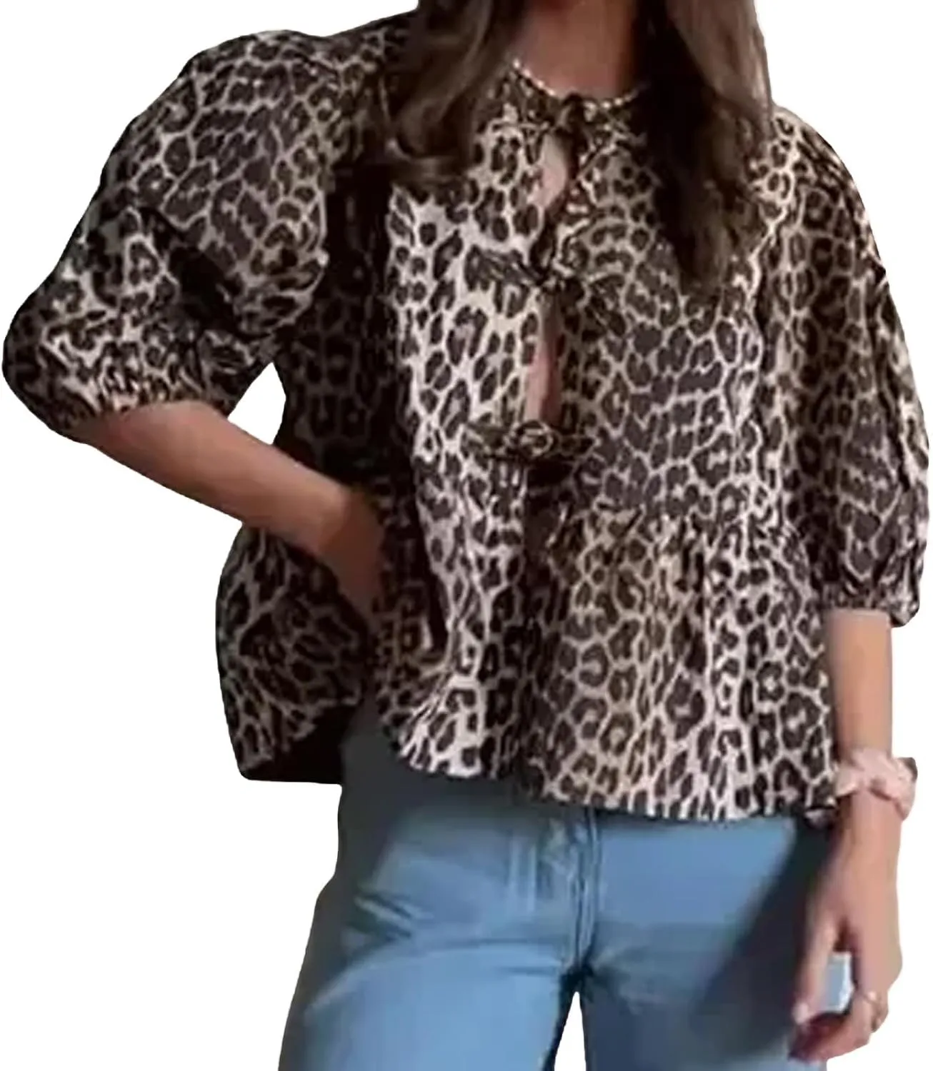 Women Y2K Peplum Shirt Bow Blouse Tie Up Front Puff Short Sleeve Ruffle Babydoll Top