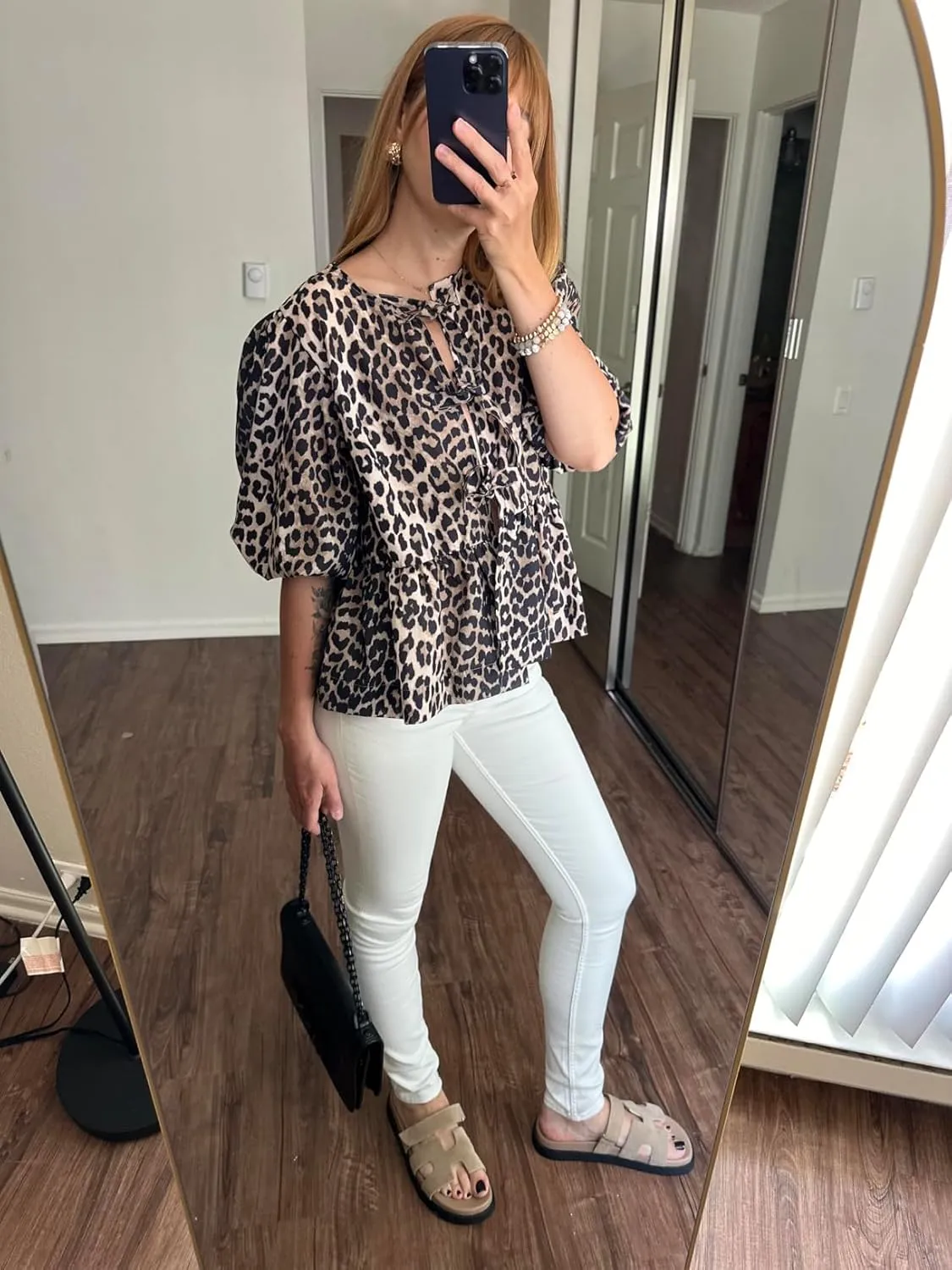 Women Y2K Peplum Shirt Bow Blouse Tie Up Front Puff Short Sleeve Ruffle Babydoll Top