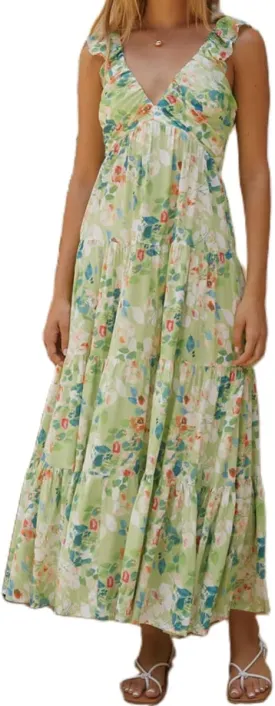 Womens Boho Floral Maxi Dress Y2K Cottage Spaghetti Strap Tiered Beach Vacation Dress Summer Long Flowy Sundress