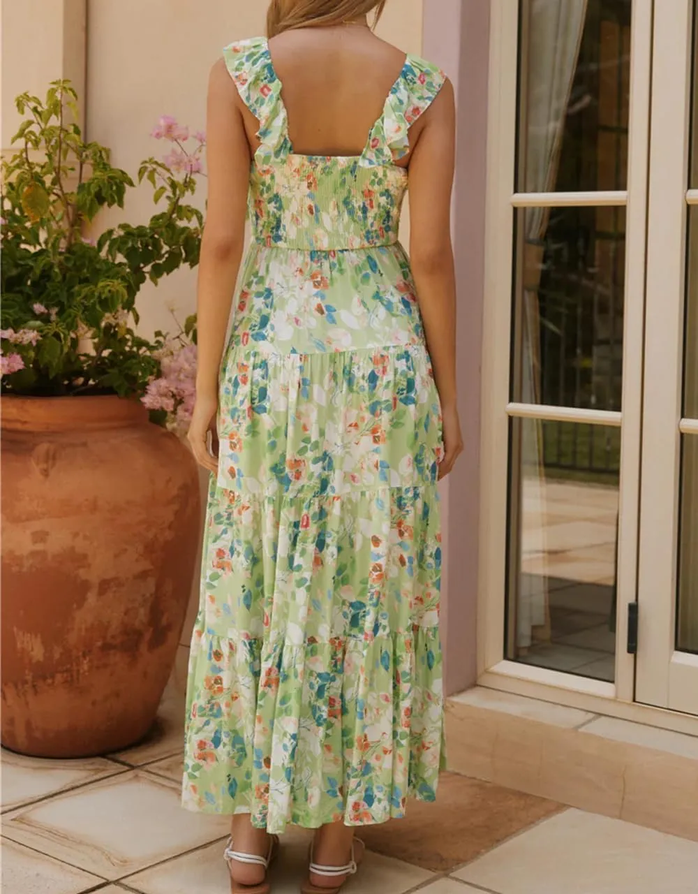 Womens Boho Floral Maxi Dress Y2K Cottage Spaghetti Strap Tiered Beach Vacation Dress Summer Long Flowy Sundress