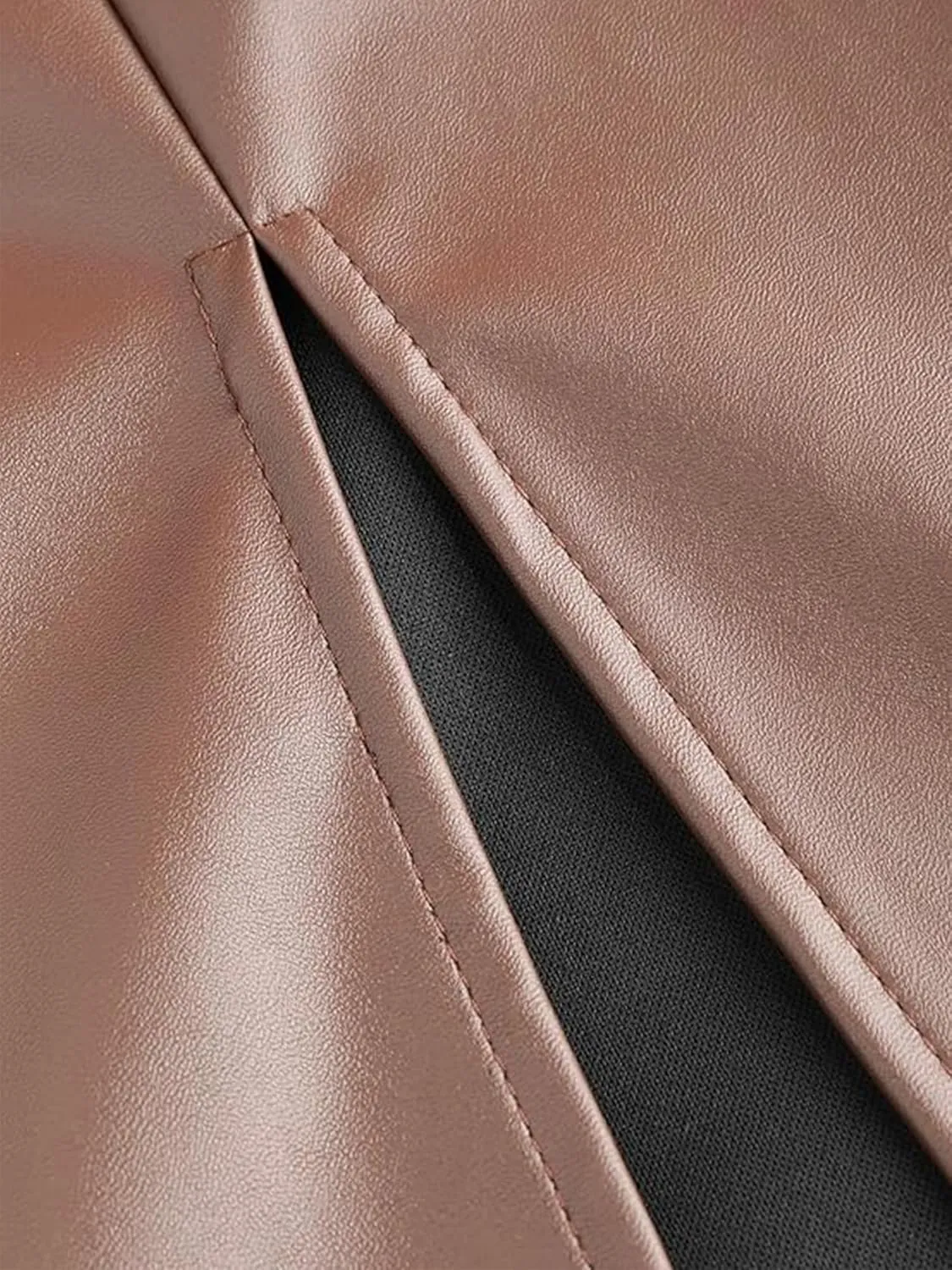 Women's High Waisted Faux Leather Asymmetrical Side Slit Work Going Out Bodycon Pencil Midi Skirt