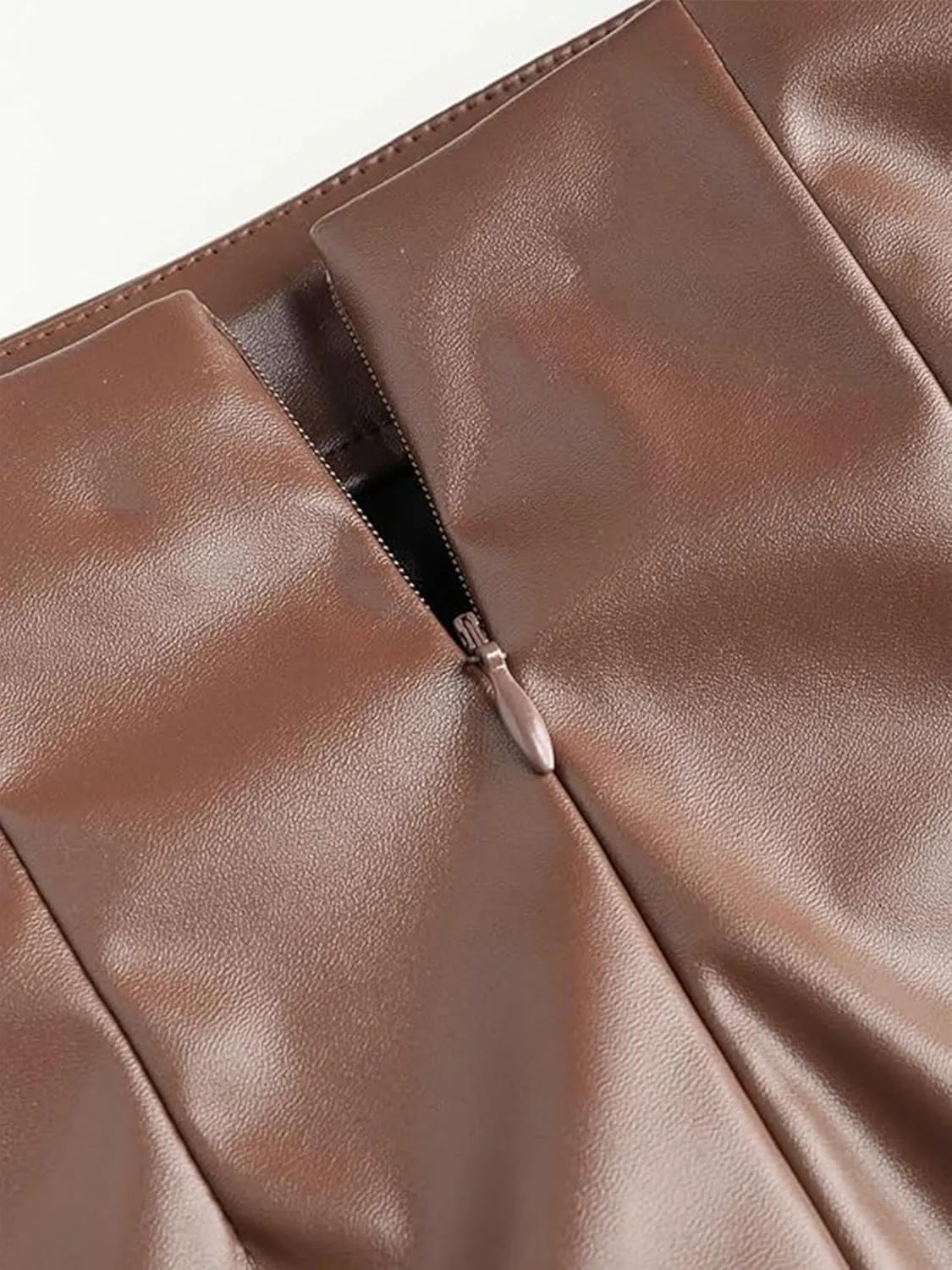 Women's High Waisted Faux Leather Asymmetrical Side Slit Work Going Out Bodycon Pencil Midi Skirt