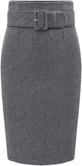 Women's Vintage Knee Length Pencil Skirt High Waist A-Line Long Skirts