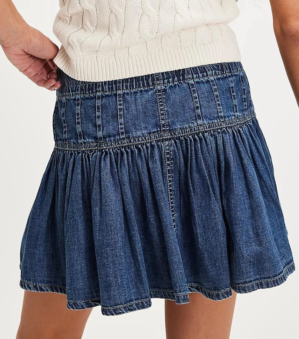 Womens Y2k Pleated Mini Denim Skirt Ruffle A Line Jean Short Skirts Summer Vintage Casual Skirt
