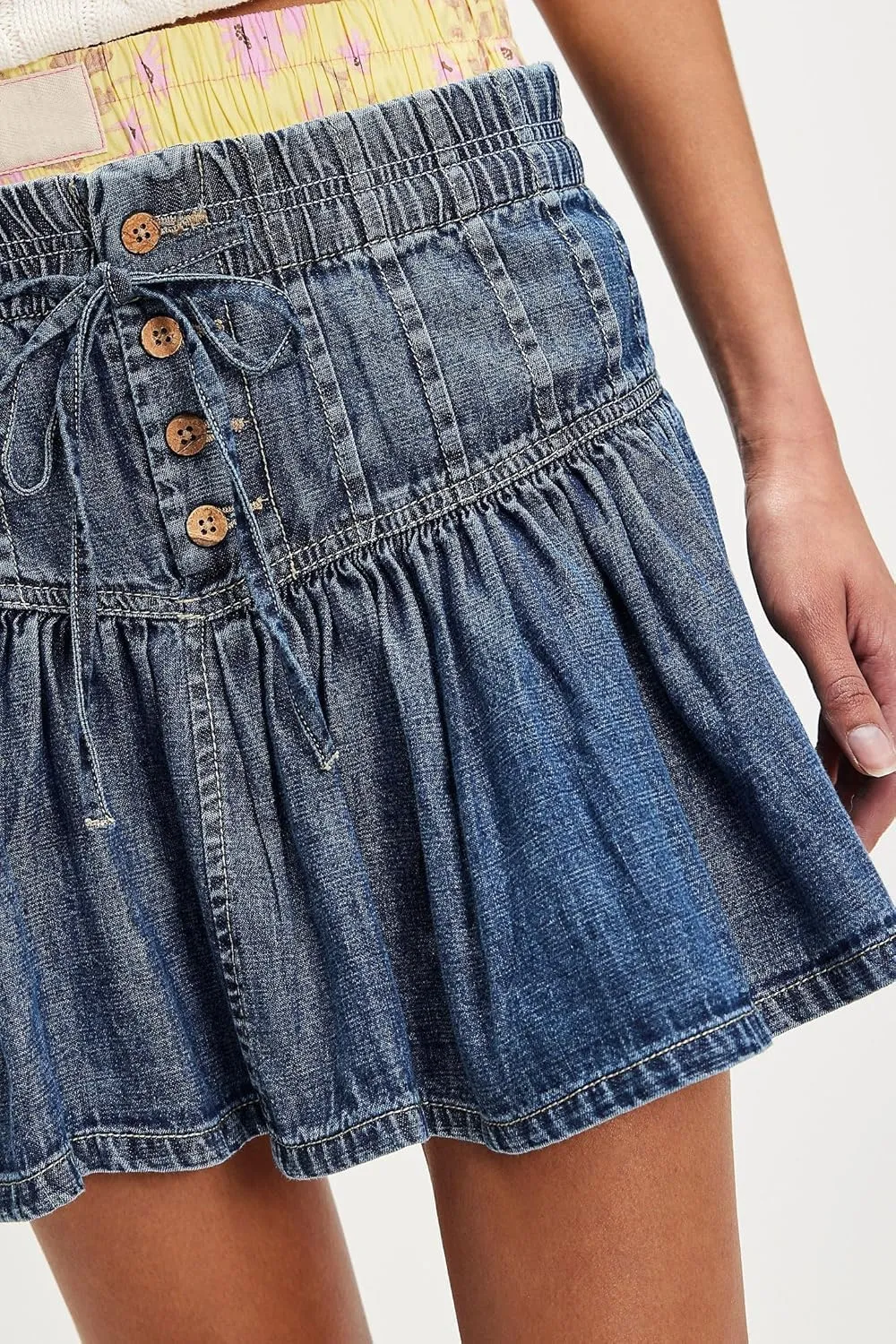 Womens Y2k Pleated Mini Denim Skirt Ruffle A Line Jean Short Skirts Summer Vintage Casual Skirt